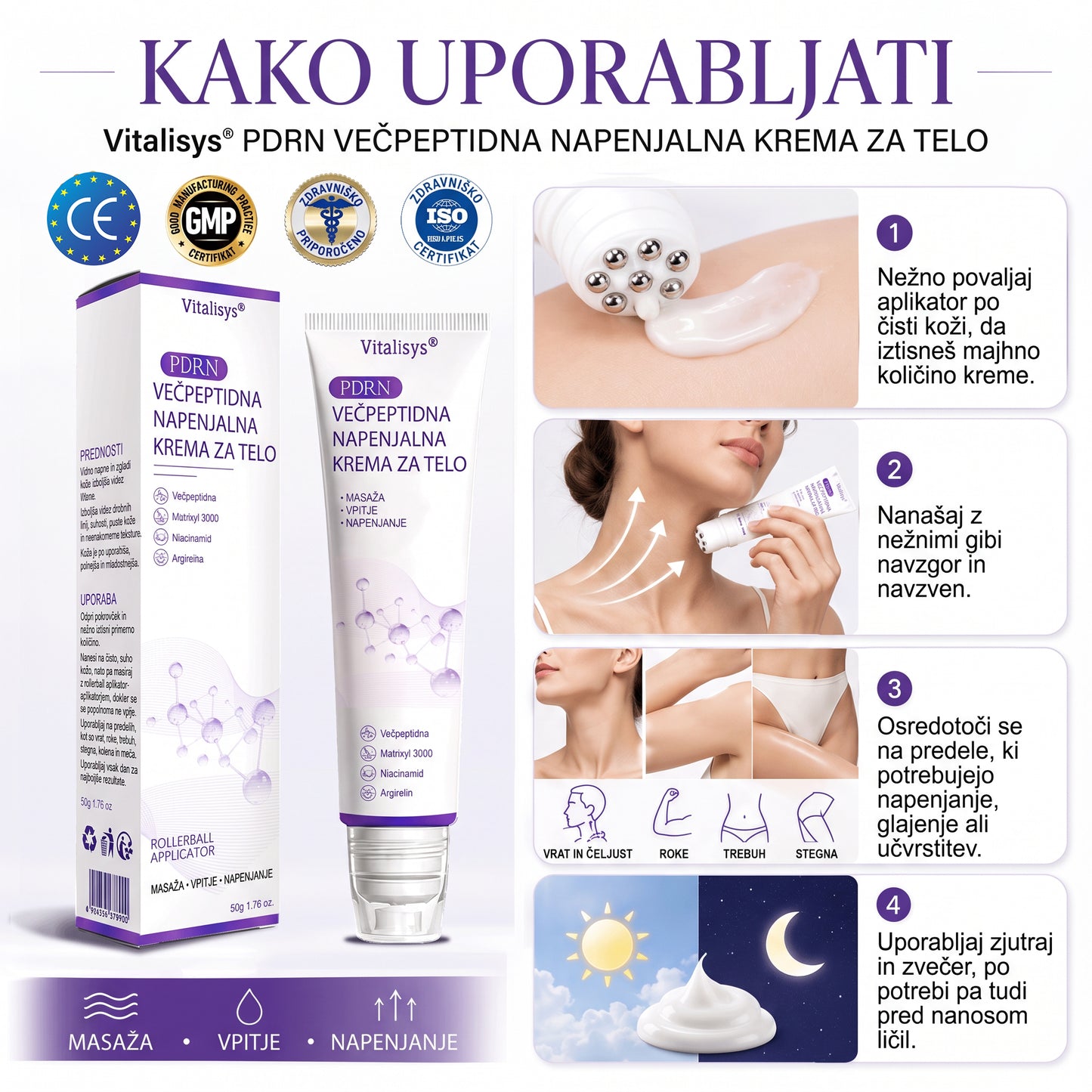 🇸🇮 Dermatološko priporočeno🥇 | 🍇Vitalisys® PDRN multi-peptidna masažna telesna kreme – Proti staranju, vlažilna, učvrstitvena, obbujevalna, izravnalna, za odstranjevanje aken in madežev, odstranjevanje bradavic in materinih znamenj, lajšanje luskavice.❤️