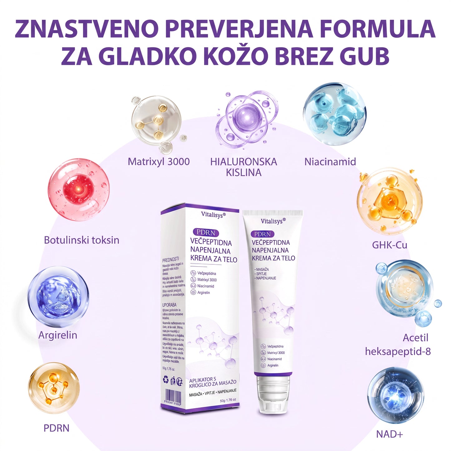 🇸🇮 Dermatološko priporočeno🥇 | 🍇Vitalisys® PDRN multi-peptidna masažna telesna kreme – Proti staranju, vlažilna, učvrstitvena, obbujevalna, izravnalna, za odstranjevanje aken in madežev, odstranjevanje bradavic in materinih znamenj, lajšanje luskavice.❤️