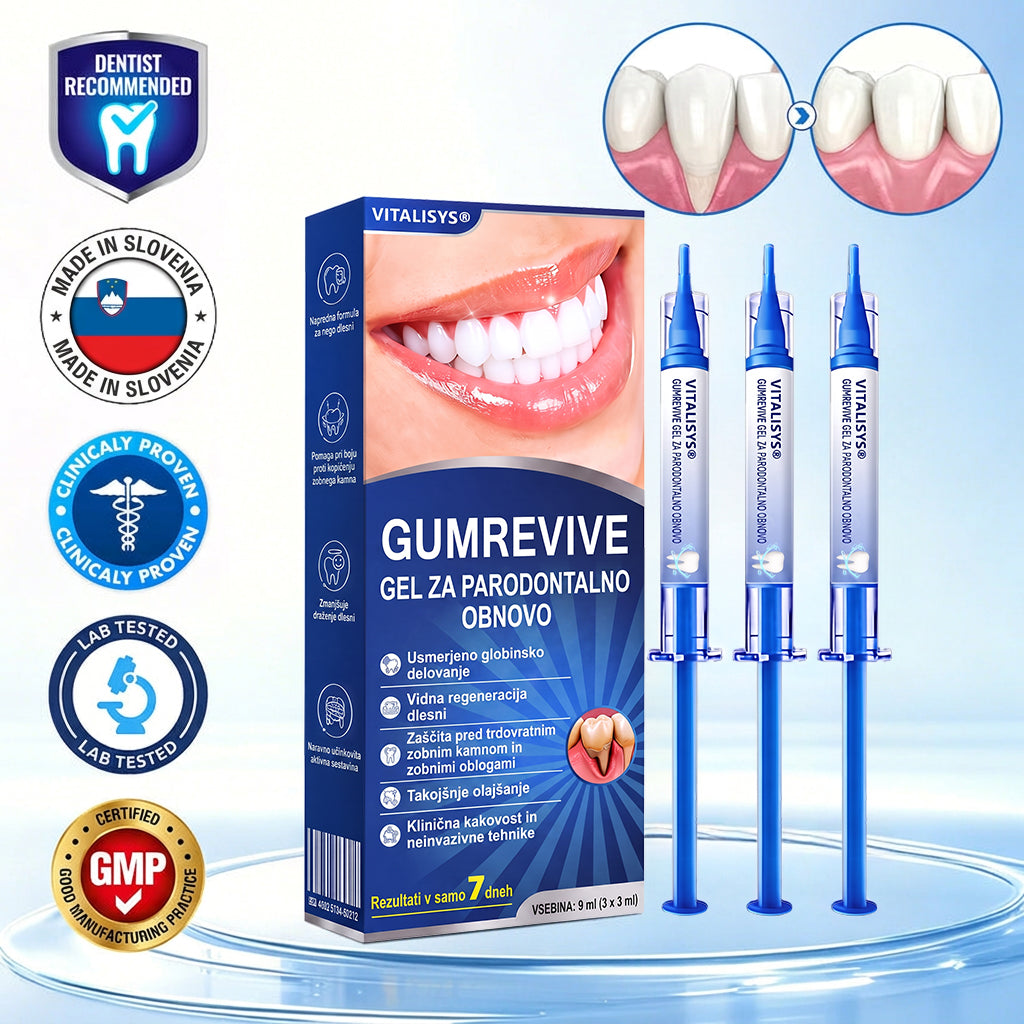 Priporočajo zobozdravniki 👨‍⚕️🦷🛡️ Vitalisys® GumRevive – parodontalni obnovitveni gel 🌥️❤️