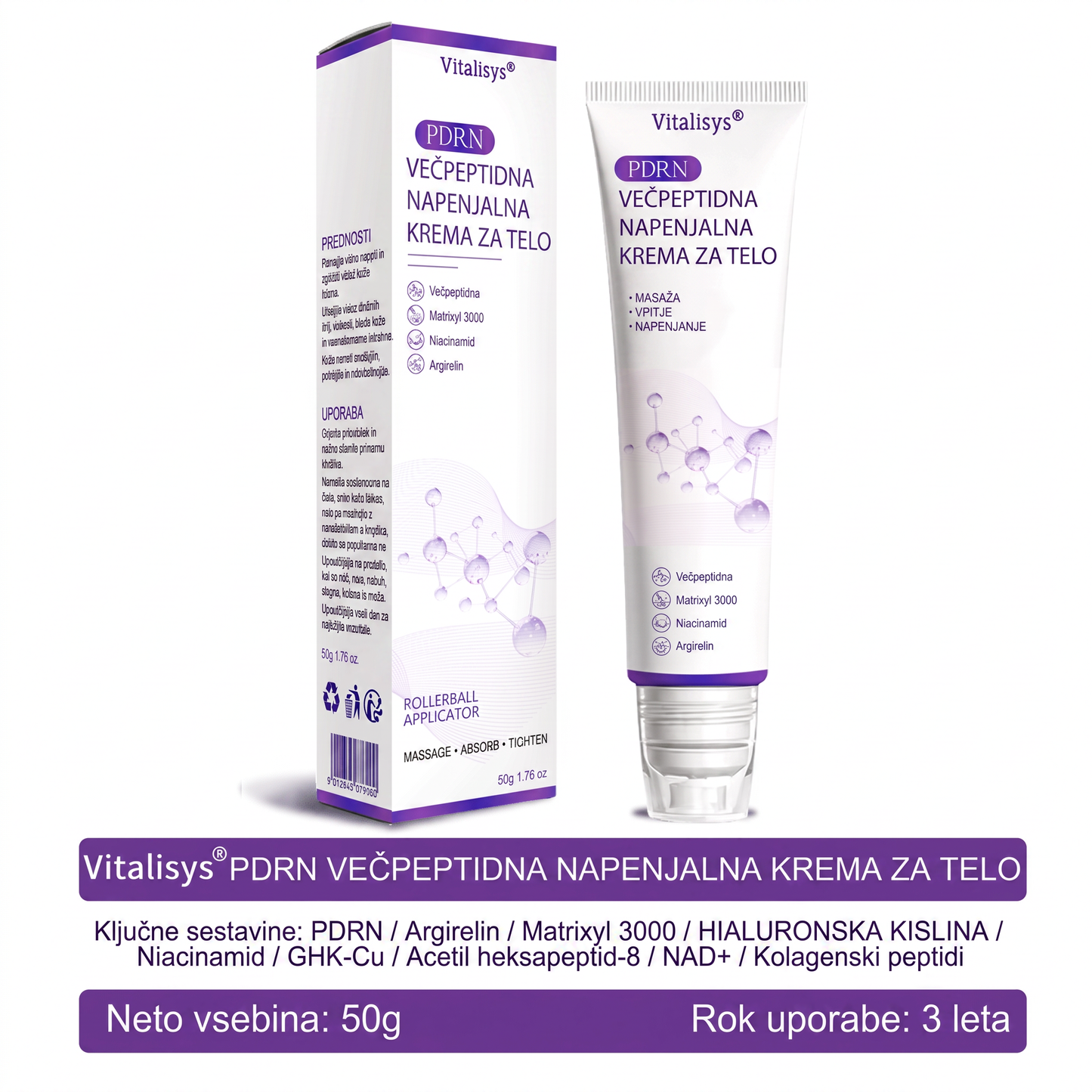 🇸🇮 Dermatološko priporočeno🥇 | 🍇Vitalisys® PDRN multi-peptidna masažna telesna kreme – Proti staranju, vlažilna, učvrstitvena, obbujevalna, izravnalna, za odstranjevanje aken in madežev, odstranjevanje bradavic in materinih znamenj, lajšanje luskavice.❤️
