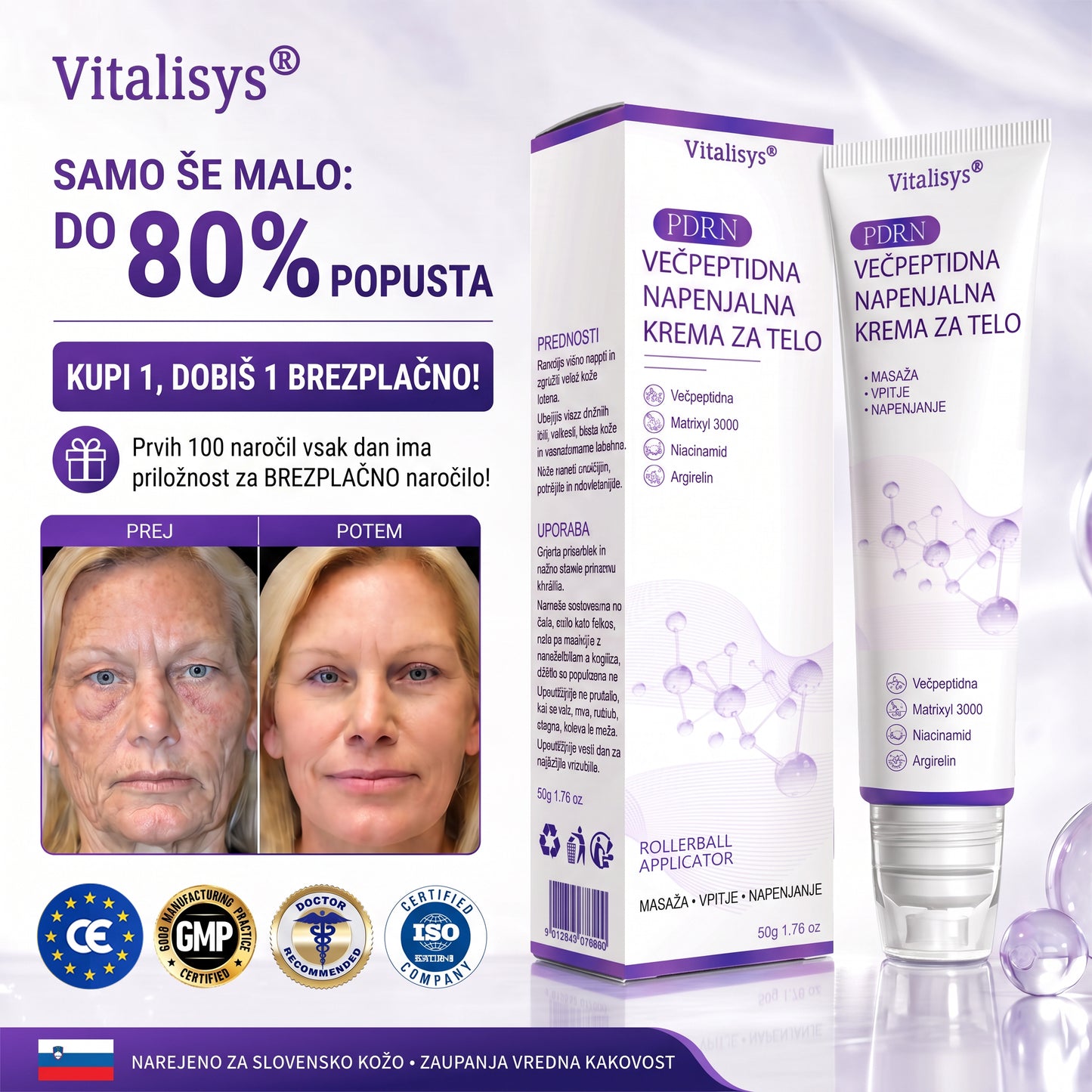 dermatološkim priporočilom🥦 | 🌥️Vitalisys® PDRN multi-peptidna masažna telesna kreme – Proti staranju, vlažilna, učvrstitvena, obbujevalna, izravnalna, za odstranjevanje aken in madežev, odstranjevanje bradavic in materinih znamenj, lajšanje luskavice.❤️