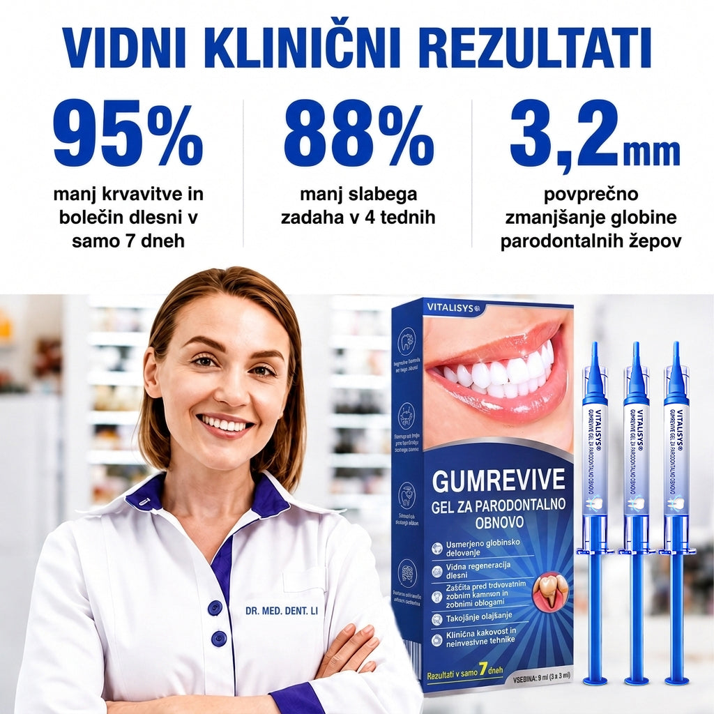 Priporočajo zobozdravniki 👨‍⚕️🦷🛡️ Vitalisys® GumRevive – parodontalni obnovitveni gel 🌥️❤️
