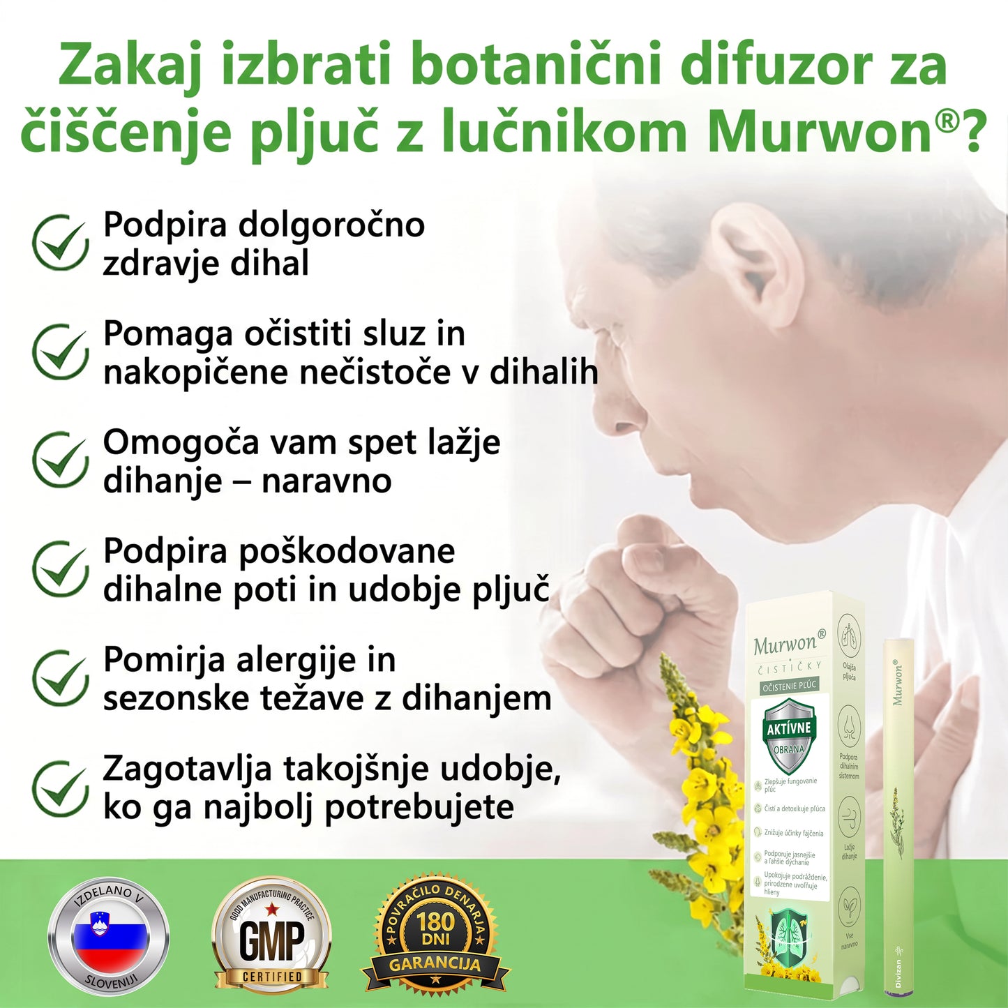 Vrhunski slovenski izdelek z domačo dostavo 🥇 Murwon® zeliščni parni inhalator za čiščenje pljuč 🍇 (👨‍⚕️ Učinkovita pomoč pri kašlju, vnetju grla, težkem dihanju, nastajanju sluzi, zamašenem nosu, bronhitisu, alergijskih simptomih in težavah s pljuči) ❤️