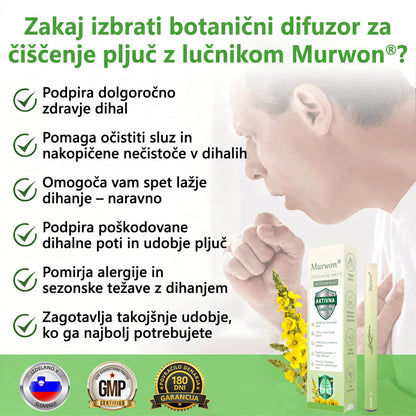Vrhunski slovenski izdelek z domačo dostavo 🥇 Murwon® zeliščni parni inhalator za čiščenje pljuč 🍋 (👨‍⚕️ Učinkovita pomoč pri kašlju, vnetju grla, težkem dihanju, nastajanju sluzi, zamašenem nosu, bronhitisu, alergijskih simptomih in težavah s pljuči) ❤️